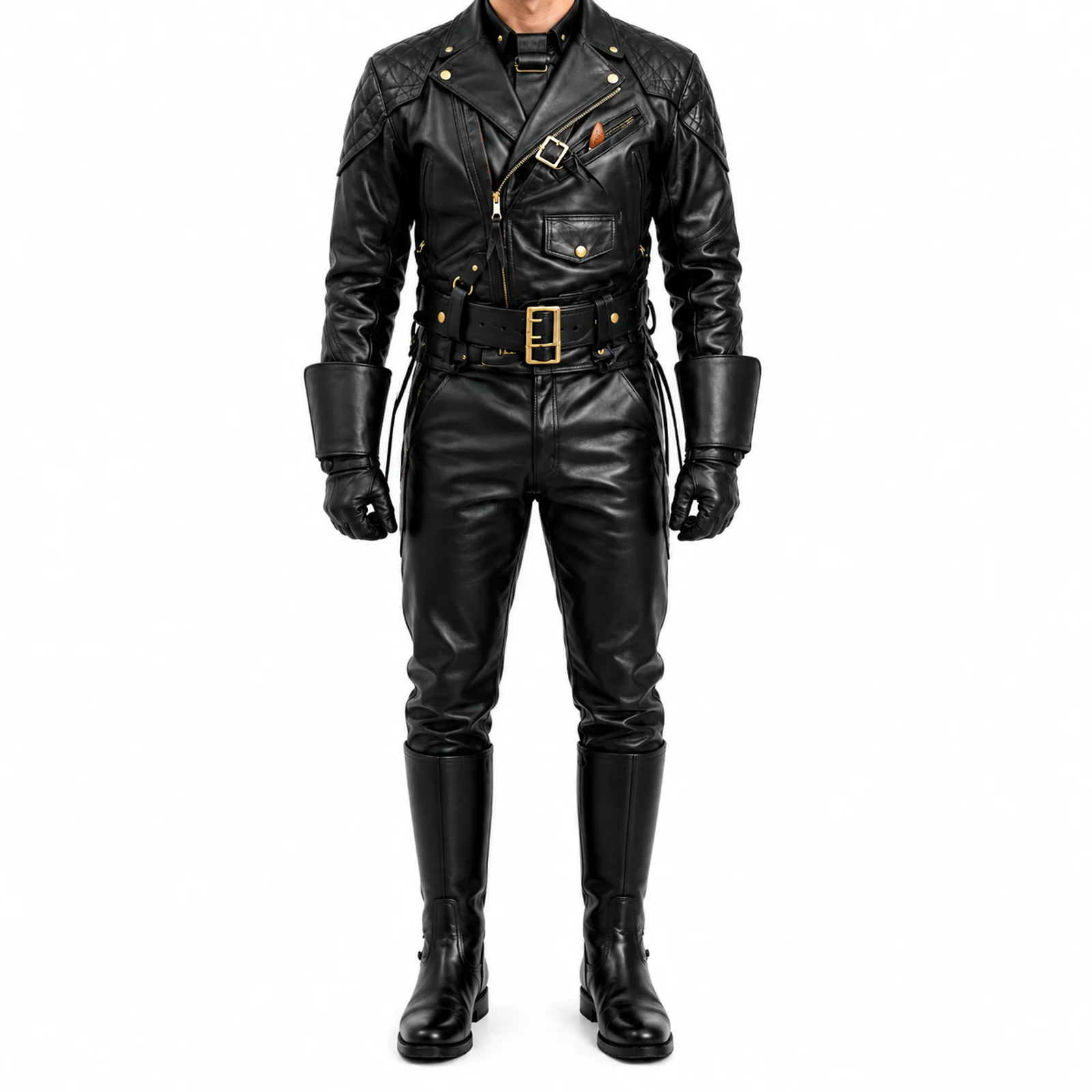 Black Leather Biker Suit with Trousers and Boots manufactured by Aly Leather Co., Sialkot