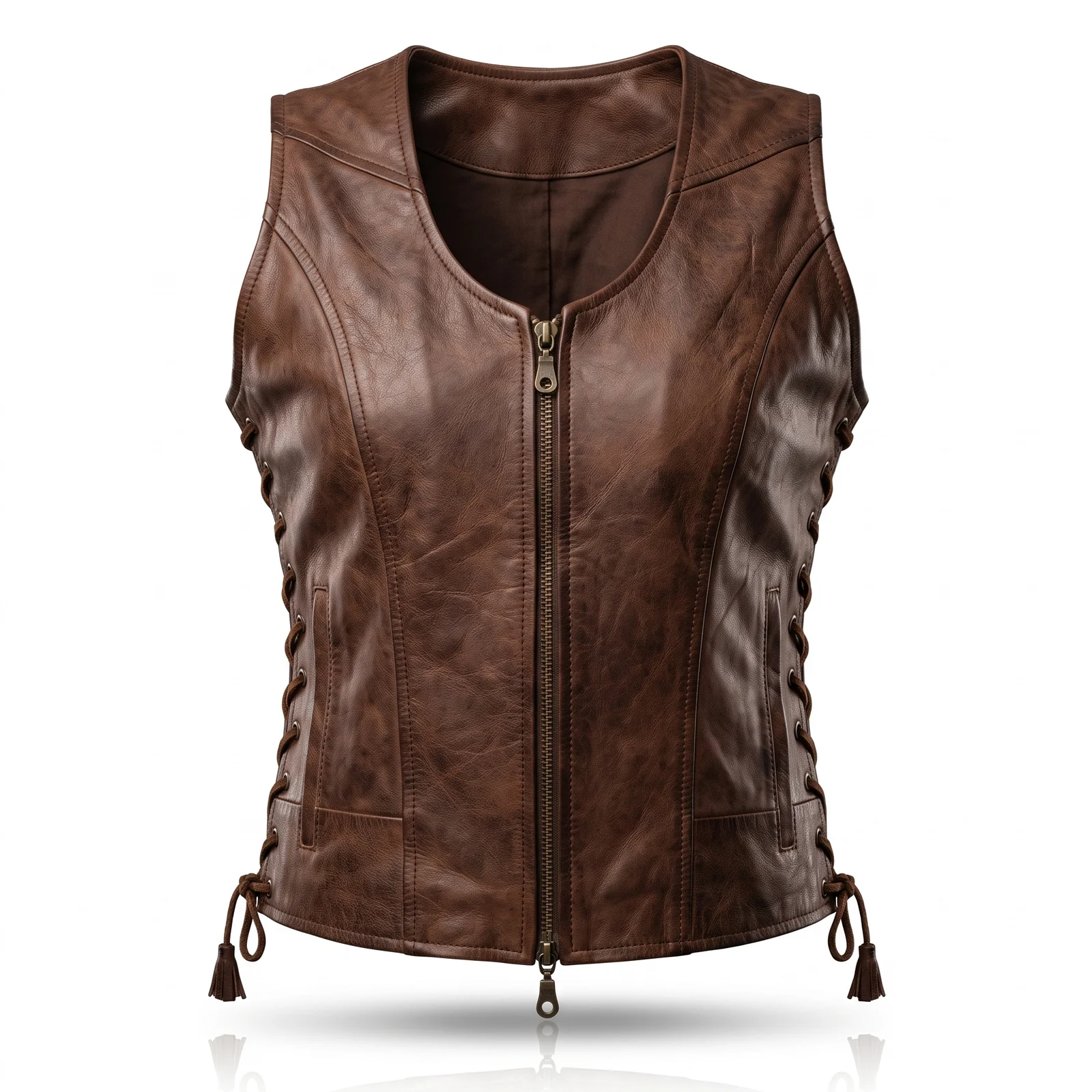 Brown Leather Lace-Up Waistcoat manufactured by Aly Leather Co., Sialkot