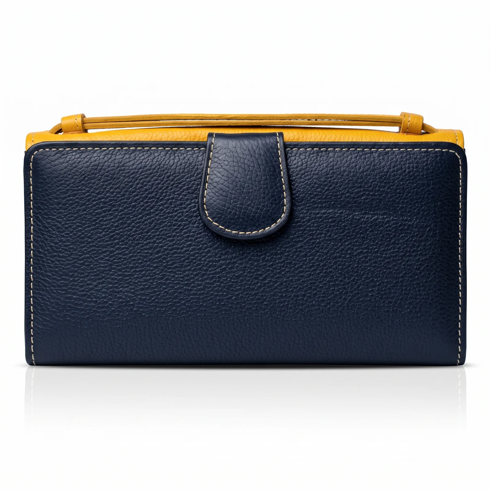 Navy and Yellow Leather Long Wallet manufactured by Aly Leather Co., Sialkot